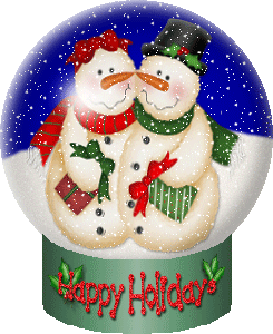 happy holidays snowmen globe myspace, friendster, facebook, and hi5 comment graphics
