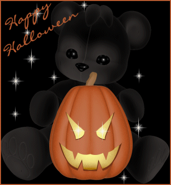 happy halloween teddy and jackolantern graphics