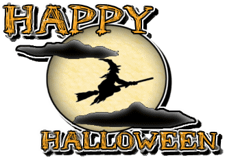 happy halloween witch in moon myspace, friendster, facebook, and hi5 comment graphics